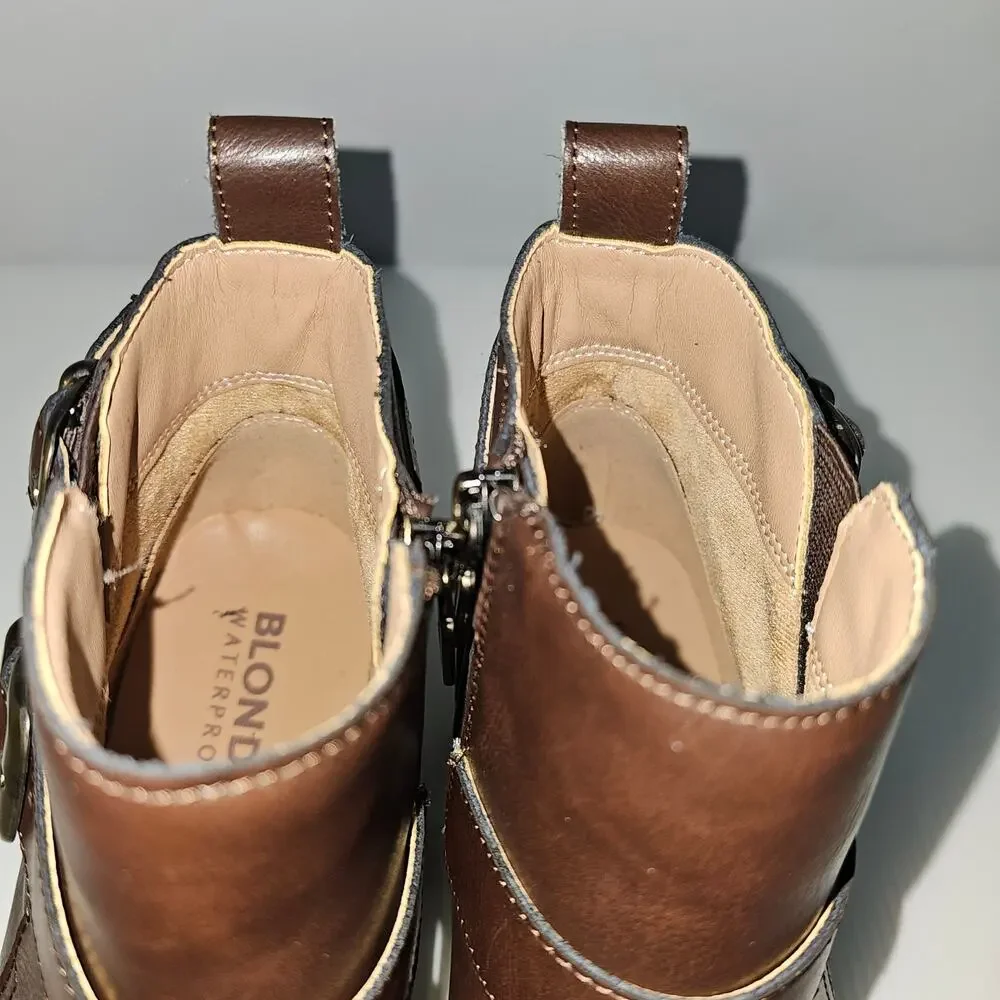 Blondo Shantel Moto Ankle Boot Womens 9 Brown Leather Waterproof Western NEW